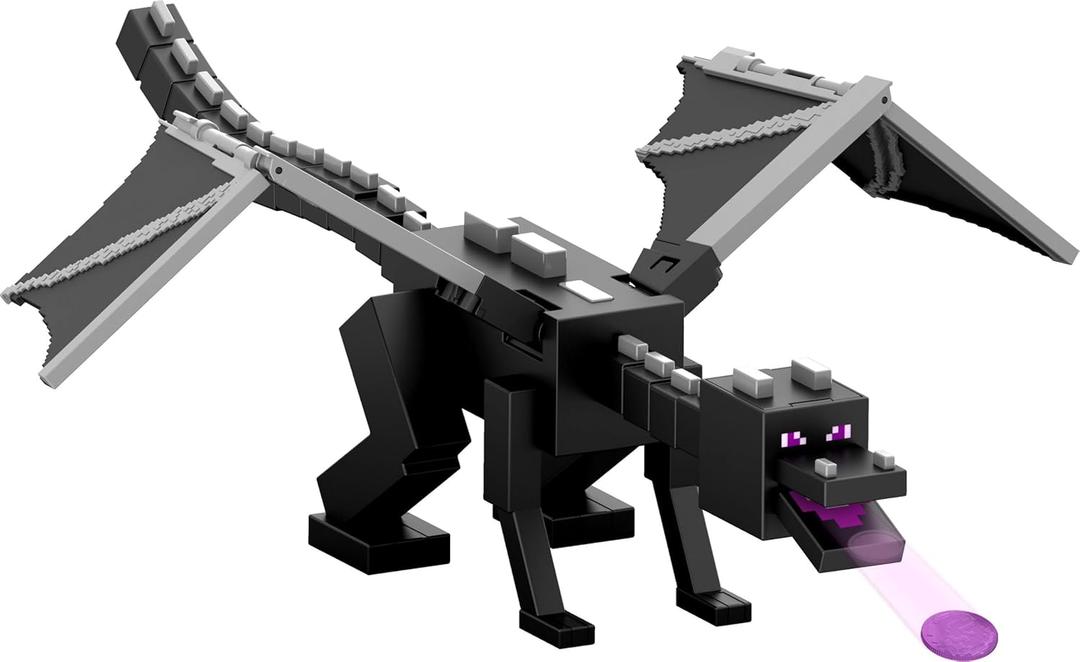 Mattel Minecraft Dragons Breath Ender Dragon Action Figure with 10 Discs, Giant Toy with 21.6-inch Length, 20-inch Wingspan with Moving Wings & Launcher