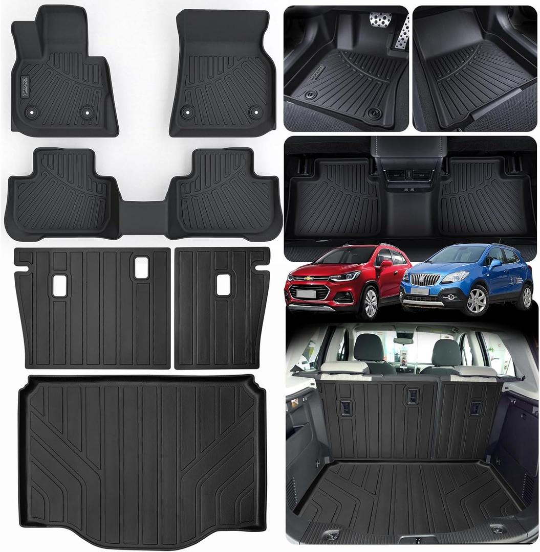 Floor Mats & Trunk Mat & Backrest Mat for Chevrolet Chevy Trax 2023 2022 2021 2019 2018 2017 2016 2015 2014 & for 2013-2023 Buick Encore All Weather Protection Car Floor Liners & Cargo Liners