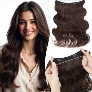 Halo Hair Extensions Wavy Curly, 100% Real Human Hair,No Tangle & Smooth,Invisible Wire Extensions for Women,65s, 18 Inch,#Wavy Dark Brown