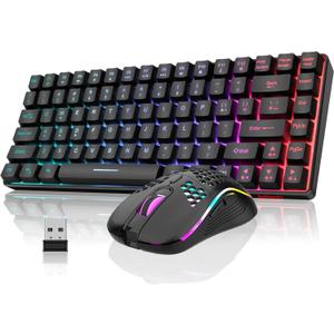 RedThunder K84 Wireless Keyboard and Mouse Combo, Rainbow Backlit Rechargeable Battery, 75% Layout TKL Ultra Compact Gaming Keyboard & Lightweight 3200 DPI Honeycomb Optical Mouse (Black)