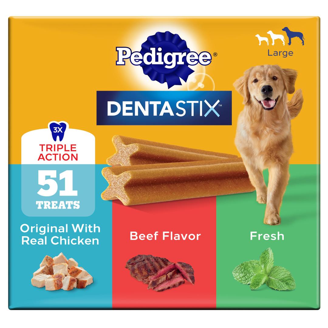 Pedigree Dentastix Large Dog Treats, Original, Beef & Fresh, 2.73 lb. Variety Pack (51 Treats Total) BB 05/2027