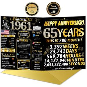 65th Anniversary Card for Him Her Blue Sapphire Anniversary Decorations for Wife Husband Couple, 65 Year old Wedding Gift for Mom Dad Parents,Funny Gifts for Women Men, Back in 1961
