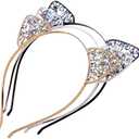 Bnikion Cat Ears Headband Rhinestone Cat Headbands Crystal Hair Hoop Women Party Headdress Cosplay Costume Headwear Halloween Makeup Handmade Headpiece Hair Band Hair Accessories 6 Pack