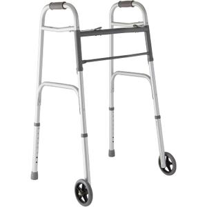 Medline Lightweight Two Button Folding Walker with 5" Wheels, Aluminum Frame Supports up to 300 lbs