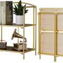 Crofy No Assembly Folding Bookshelf for Living Room, 2 Tier Gold Collapsible Book Shelf for Home Office, Portable Bookcase Storage Organizer