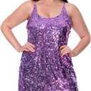 Women's Sparkly Sequin Dress Spaghetti Strap Glitter Party Cocktail Clubwear Sexy Mini Dresses Purple, XXL