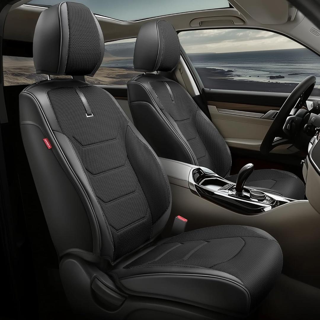 Sport Series Leatherette Full Set Seat Covers Universal for Cars Trucks SUV, Black, CA-SC-Sport-Full-BK