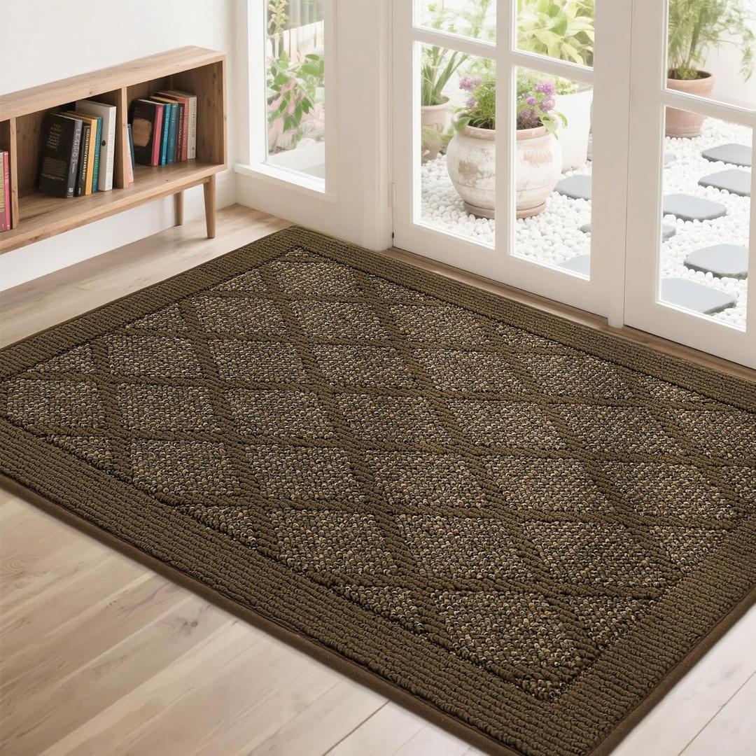 COSY HOMEER Non-Slip Door Mat 32"x48", Entryway Rugs Low Profile Absorbent Dirt Trapper Doormat for Front Entrance, Washable Polypropylene Entry Mat (Dark Brown)