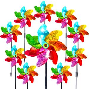 10 Packs Pinwheels for Yard and Garden Rainbow Pinwheel Colorful Wind Spinners Lawn Windmill Scare Birds Animal Away Spinners for Yard Garden Party Picnic Decor (7.1 inch-Colorful-10 pcs)