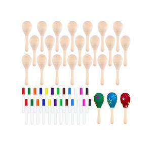 Morcheiong 24Pcs DIY Mini Wooden Maracas for Kids with 24Pcs Multicolor Pens, Fiesta Mexican Maracas Favors, Cinco De Mayo Party Supplies Decorations