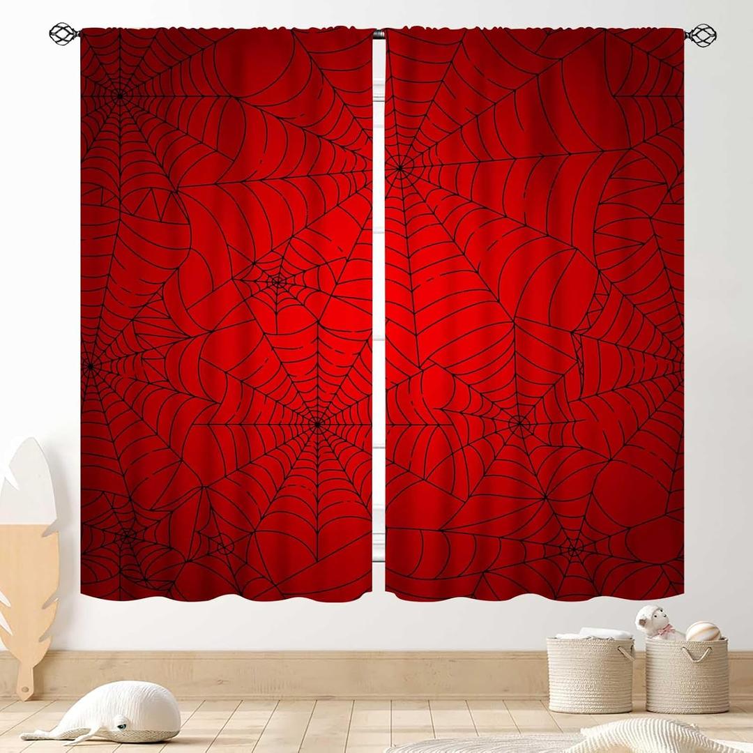 Super Hero Spider Curtains, Red Superhero Spider Web Boys Curtains for Kids Baby Room Living Room Bedroom Nursery Playroom Blackout Drapes 2 Panel Sets, 84"x63" Inch