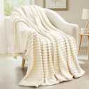 decorUhome Christmas Soft Fleece Cream White Throw Blanket for Couch, Cozy Fluffy Plush Flannel Striped Blanket for Sofa Bed, Lightweight Decorative Ribbed Fuzzy Blanket for Woman, 50x60 Inches