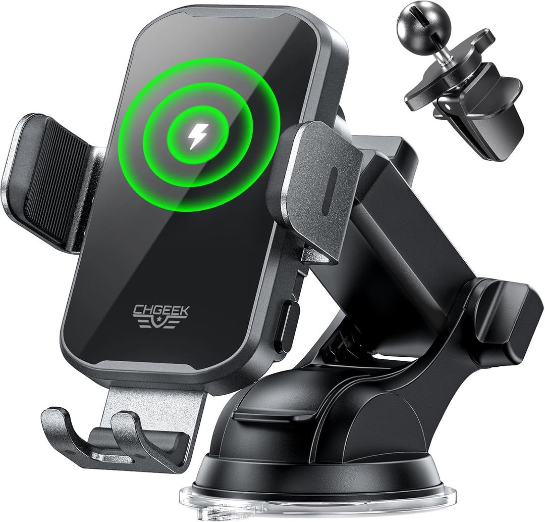 Wireless Car Charger Phone Holder Mount, 15W Fast Charging Auto Clamping Phone Holders for Your Car Dashboard Windshield Air Vent Car Accessories for iPhone, Samsung Galaxy, Google Pixel etc