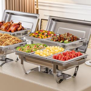 IMACONE 4 Pack Chafing Dish Buffet Set, 8QT Stainless Steel Rectangular Chafers and Buffet Warmer Sets 7 Pans Rolled-Edge Design for Catering Event Party Holiday