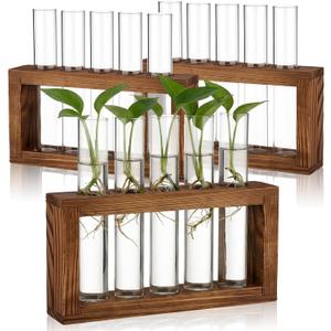 3-Pack Glass Plant Propagation Stations with Wooden Stand, Gardening Gifts for Women Mom Plants Lovers, 15 Glass Test Tubes Vases for Hydroponic Plants Desktop Terrarium Decor