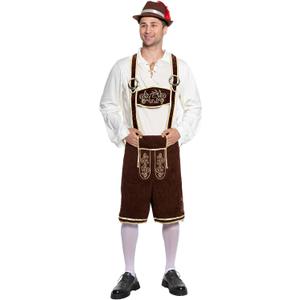 Oktoberfest Costume Adult Lederhosen Men Set Halloween Costumes German Outfits With Socks Bavarian Hat Dress up Party XL