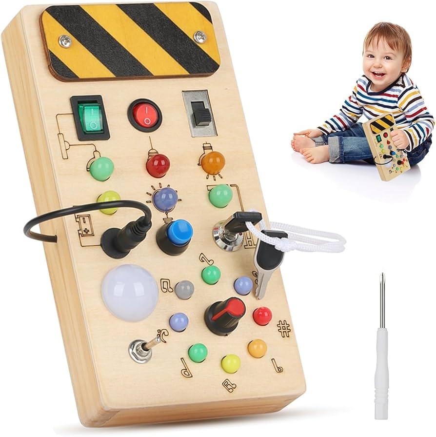JGOBUB Montessori Toddler Toy-Baby Wooden Busy Board-Sensory Toys with Light Switch-Baby Travel Toys-Preschool Educational Learning Activities Toys-Gifts for Boys Girls Ages 1 2 3 4+ Year Old