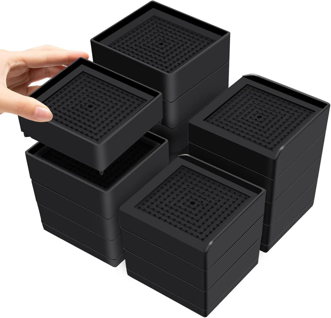 Flechazo Pack of 16 Furniture Bed Risers, 2 or 4 Inch Heavy Duty Adjustable Furniture Risers with Non-Slip Mats for Bed, Desk, Sofa and Table
