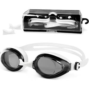 Shortsighted Swim Goggles Leakproof Anti-Fog UV Protection for Nearsighted Adults Women and Youth (-3.5, Black & White)