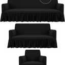 3 Pcs Sofa Slipcover Set for Couch Cushion Durable Washable High Elastic Stretchable Furniture Couch Covers with Skirt for Sofa Loveseat Arm Chair(Black,Milk Silk)