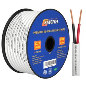 Speaker Wire 12 Gauge 50FT, Electrical Wire,12 AWG Stranded PVC Extension Cord, 12V Low Voltage/Tinned Copper/Flexible Cable for Automotive Wiring, Lamp Cord, Marine Cable-CCA