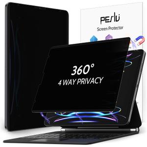 Peslv 4 Way Magnetic Privacy Screen Protector for iPad Pro 12.9 Inch 2018 2020 2021 2022, Removable 360 Degree Spy Private Black Security Screen Filter, Easy Install Anti Blue Light Glare