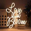 Virlusy Love is in Bloom Neon Sign for Wall Decor Dimmable Led Lights Signs Letters Signs for Bridal Shower Warm White Neon Light Room Decor for Wedding Engagement Christmas Party Gift 12.8*15.16 in
