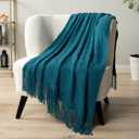 PAVILIA Teal Blue Knit Throw Blanket for Couch Bed, Soft Knitted Farmhouse Sofa Throw for Living Room, Lightweight Decorative Summer Throw Blanket for Chair, Outdoor Textured Boho Blanket, 50x60