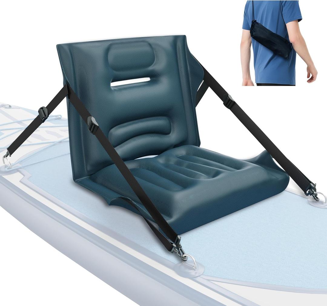 Inflatable Paddle Board Seat with Back Support [Lightweight, Anti-Slip] Sit-on-Top Kayak Accessories, Universal Boat Seats Cushion Fit for Canoe/SUP/Fishing Boat with Storage Bag, Built-in Pump