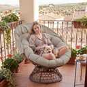 COMHOMA Papasan Chair, 36" Ergonomic Wicker Papasan Chair with Extra-Thick Soft Fabric Cushion, Heavy-Duty Steel Frame, 360° Swivel Base for Living Room, Lounge, Bedroom & Reading Nook – Brown