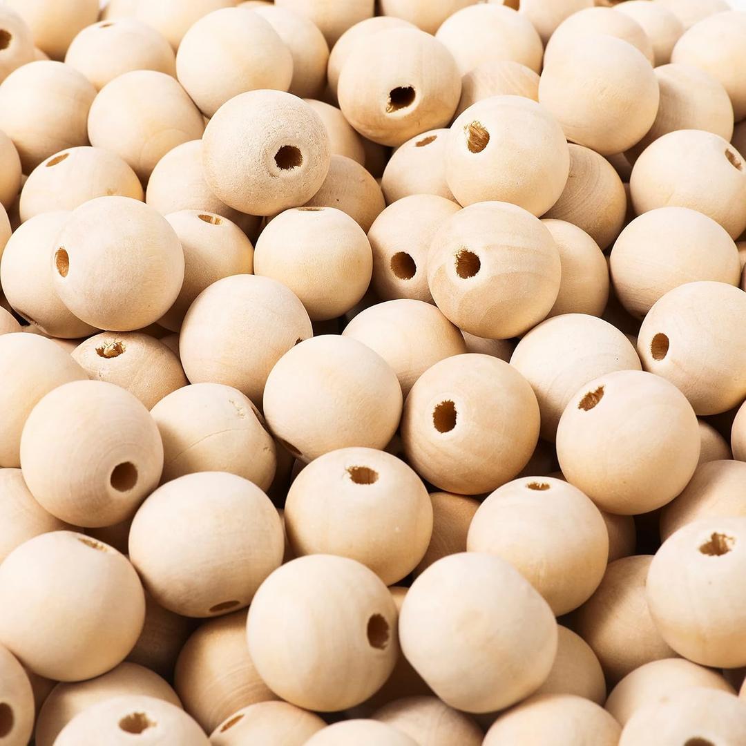 500pcs 20mm Wood Beads Natural Unfinished Round Wooden Loose Beads Wood Spacer Beads for Craft Making Decorations and DIY Crafts