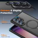 Compatible with Samsung Galaxy S23 Ultra Case with Magnetic Ring Stand, Military Drop Protection, Anti-Scratch/Anti-Fingerprint Translucent Matte Case for Samsung S23 Ultra (Black)