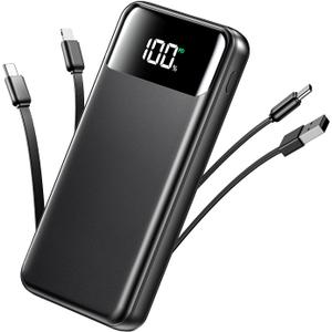 Portable Charger, 50000mAh Power Bank with Built in Cables, 22.5W Fast Charging Battery Pack, Portable Phone Charger for Travel Camping Essential,PowerBank Compatible with iPhone 17/16/15/14, Samsung (Dark)