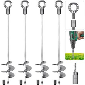 30'' Ground Anchors Screw in Heavy Duty 12mm Solid Steel, 3" Spiral Blade with Smooth Edges, Fully Welded Design for Mobile Home, Shed, Trampoline, Swing Set, Carport, Earth, Tent, 4Pack (30''-4pcs)