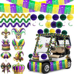 Norme 41 Pcs Mardi Gras Decorations Party Favors Supplies, Mardi Gras Cutouts Purple Green Gold Foil Fringe Curtains Garland Paper Pompoms Hanging Fan Swirls Decor for Home Outdoor Party Supplies