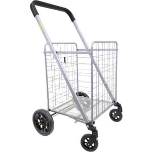 dbest products Cruiser Cart Deluxe 2 Shopping Grocery Rolling Folding Laundry Basket on Wheels Foldable Utility Trolley Compact Lightweight Collapsible, Silver