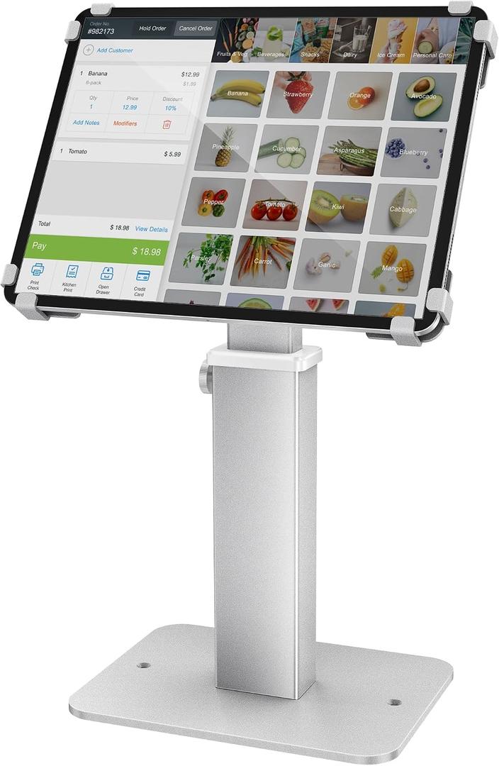 AboveTEK Anti-Theft iPad Kiosk Stand, 360 Rotation & Adj. Height 8.3"13.4", Heavy-Duty Steel & Aluminum, Fits 9.7"-13" Tablets, Security Retail POS Tablet Stand for Business & Commercial Use (Silver)