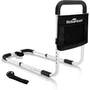RELIANCER Bed Safety Rail for Elderly Adult,Adjustable Bedside Assist Grab Bar w/Storage Pocket,Bed Side Support Railing for Seniors,Fall Prevent Bedside Handle Bar,Bedside Assist Guard Rails Bed Cane