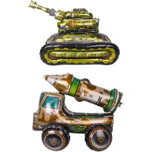 LUOZZY 2 Pcs Army Tank Foil Balloons Birthday Missile Balloons for Truck Military Theme Birthday Party Decorations