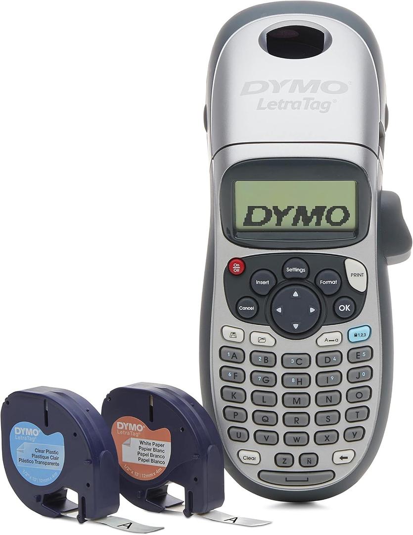 DYMO LetraTag 100H Plus Handheld Label Maker for Office or Home,  Machine + 2 Tapes, Silver Machine + 2 Tapes