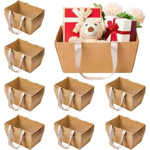 Pinkunn 48 Pcs Basket for Gifts Empty DIY Bulk Party Gift Basket Kit with Handles Market Trays for Packages Wrapping Wedding Party Anniversary Display(Brown,Classic)