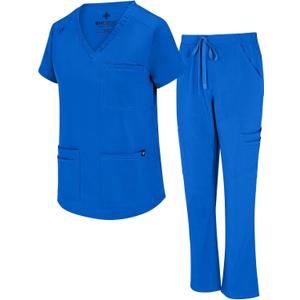 Natural Uniforms Womens 11 Pocket Cool Stretch Cargo Scrub Set with Regular and Petite Sizes (Medium, True Royal Blue)