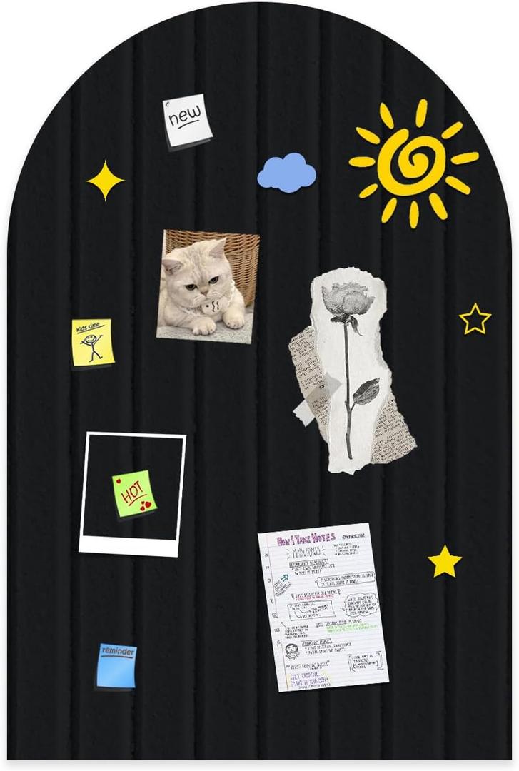 Foldable Bulletin Board 24x16 inches, 0.35" Thick Felt Wall Tiles, Large Cork Board with Adhesive Sticker, Round Edges Wall Panels for Office Bedroom Living Room, Decorative Board - Black