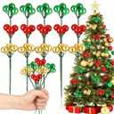 15 Pcs Christmas Tree Picks 7.7 Inch Red Green Gold Christmas Balls Ornaments Wired Picks Berry Stems Xmas Ornaments Red Green Xmas Tree Decoration for Wreaths Garlands Home Office Decor