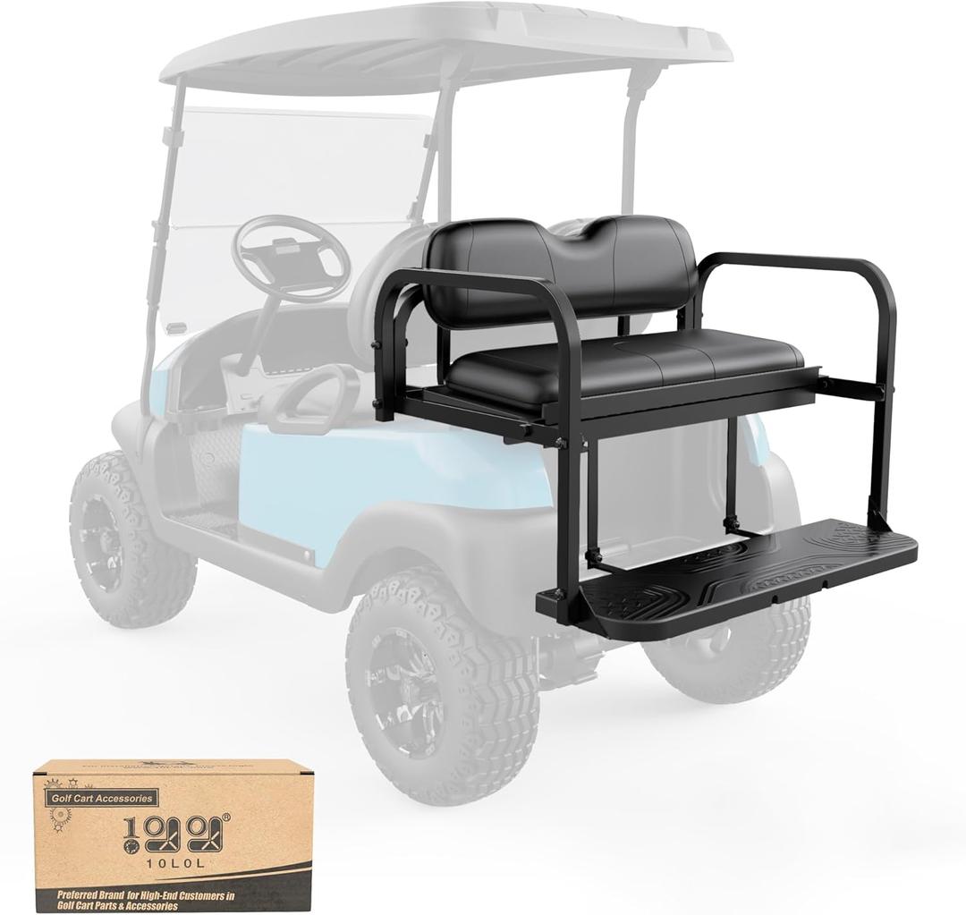 10L0L Golf Cart Rear Seat Kit for Club Car Precedent/Tempo/Onward 2004-Up | Back Flip Seat with High-Density Foam Cushions | Fold Down Rear Seat | Includes Free 4 Passenger Golf Cart Cargo Net