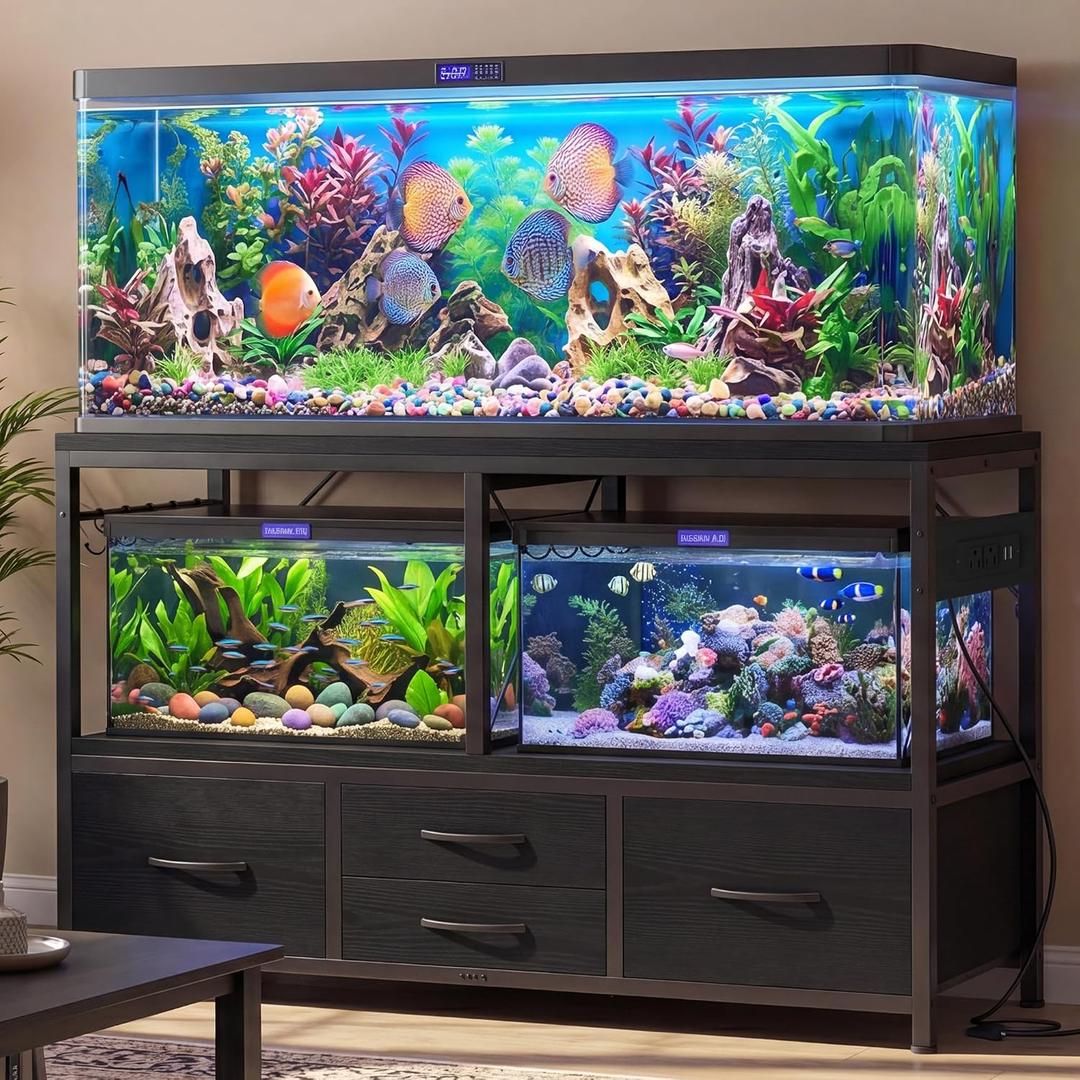 Heybly 55-75 Gal Fish Tank Stand with Drawer, Power Outlet, Black HAS005BK
Aquarium Stand, Heavy Duty, for Fish Tank, Turtle & Reptile Terrarium, 48" L × 18.1" Top, 660lbs (Top)+400lbs(Mid)