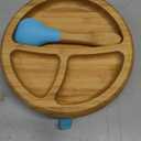 Avanchy Baby Plates Divided Bamboo with Suction for Babies Kids Toddler Food with Silicone Spoon for Feeding (Blue)