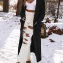 Saodimallsu Womens Open Front Long Cardigan Oversized Long Sleeve Loose Cable Knit Chunky Fall Sweater Coat with Pockets (Black)