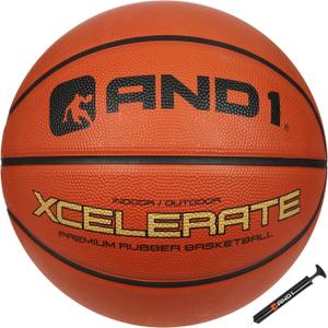 AND1 Xcelerate Rubber Basketball: Official Regulation Size 7 (29.5") - Deep Channel Construction Streetball, Made for Indoor Outdoor (Orange Classic)