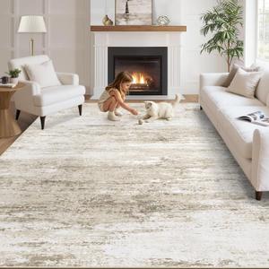 Washable Rug 6x9 Area Rugs for Living Room: Neutral Soft Rug Abstract Non Slip Low Pile Modern Carpet for Bedroom Kitchen Nursery Office Dining Room Indoor (Beige, 6'x9')